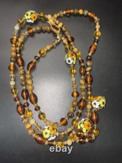 Vintage luxury Italy Murano handmade glass flower multi layer necklace 1.3m