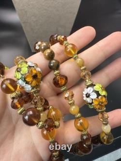Vintage luxury Italy Murano handmade glass flower multi layer necklace 1.3m