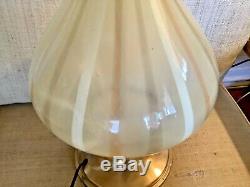 Vintage mid century modern Murano Yellow Glass Table Lamp Mcm retro striped