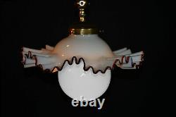 Vintage midcentury handmade Murano cased glass & brass light Opaline globe shade