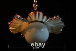 Vintage midcentury handmade Murano cased glass & brass light Opaline globe shade