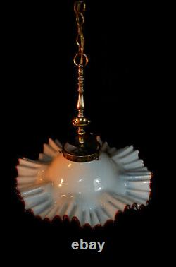 Vintage midcentury handmade Murano cased glass & brass light Opaline globe shade