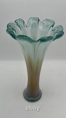 Vintage murano Style art glass vase Flower Top Ribbed Vase Vintage Vase