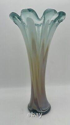 Vintage murano Style art glass vase Flower Top Ribbed Vase Vintage Vase