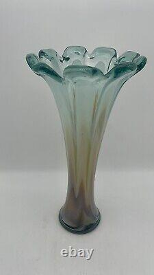 Vintage murano Style art glass vase Flower Top Ribbed Vase Vintage Vase