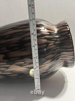 Vintage murano glass Italian Hand Blown Vetri Artistici Black, Gold Art Vase 15