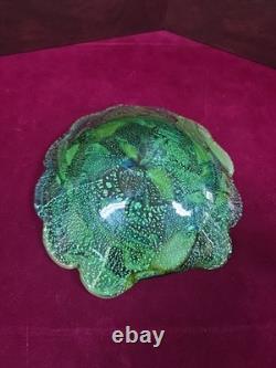 Vintage murano glass bowl 9 Inx 2.5in With Thumb Hook, Scalloped Rim Multi Color