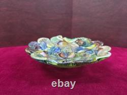 Vintage murano glass bowl 9 Inx 2.5in With Thumb Hook, Scalloped Rim Multi Color