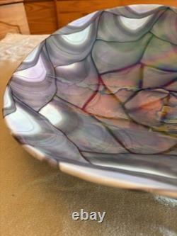 Vintage murano glass bowl blue iridescent art She'll Bowl