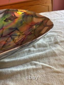 Vintage murano glass bowl blue iridescent art She'll Bowl