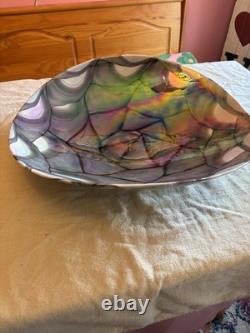 Vintage murano glass bowl blue iridescent art She'll Bowl