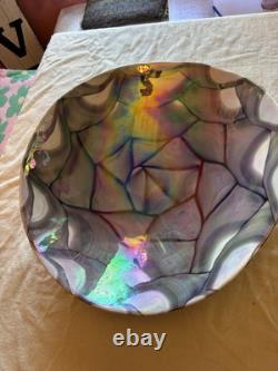 Vintage murano glass bowl blue iridescent art She'll Bowl