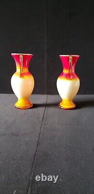 Vintage murano glass vases, sunset, red yellow and orange, from Italy. 9.5in