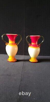 Vintage murano glass vases, sunset, red yellow and orange, from Italy. 9.5in