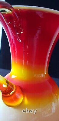 Vintage murano glass vases, sunset, red yellow and orange, from Italy. 9.5in