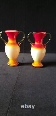 Vintage murano glass vases, sunset, red yellow and orange, from Italy. 9.5in