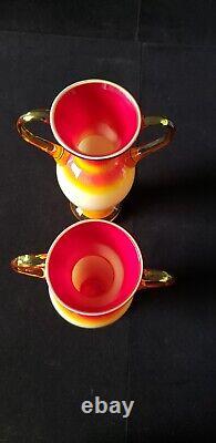 Vintage murano glass vases, sunset, red yellow and orange, from Italy. 9.5in