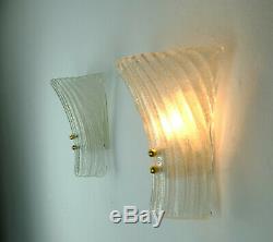 Vintage pair of italian ice glass WALL LAMPS 1960s murano glass sconces