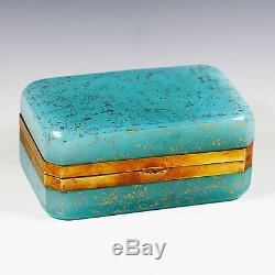 Vintage to Antique Italy Murano blue Aventurine glass trinket jewelry hinged Box
