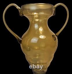Vittorio Zecchin Soffiato Murano Glass Pedestal Footed Two Handled Amphora Vase