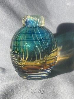 Vivid Blue Gold & White Swirled Venetian Vase Vintage Murano Glass Italy 1970s