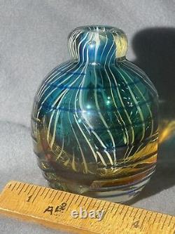 Vivid Blue Gold & White Swirled Venetian Vase Vintage Murano Glass Italy 1970s