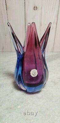 Vntg Murano Luigi Onesto Art Glass Organic Freeform Sommerso Vase Pink & Blue
