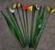 Vtg 11 Murano Style Hand Blown Glass Long Stem Flowers / Stems & Butterfly