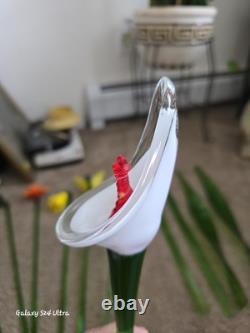 Vtg 11 Murano Style Hand Blown Glass Long Stem Flowers / Stems & Butterfly