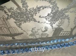 Vtg 1950s Murano Mirrored Glass Vanity Tray with Cobalt Twisted Glass Edge