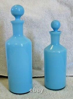 Vtg 2 Carlo Moretti Murano Blue Italian Art Glass Decanter Bottles/VasesLabeled