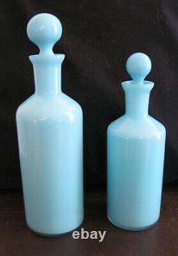 Vtg 2 Carlo Moretti Murano Blue Italian Art Glass Decanter Bottles/VasesLabeled