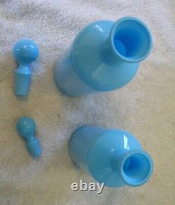 Vtg 2 Carlo Moretti Murano Blue Italian Art Glass Decanter Bottles/VasesLabeled