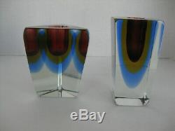 Vtg. 2 Murano Sommerso MCM art glass Seguso Art Glass Candle Holders mint RARE