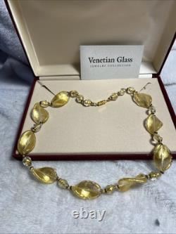 Vtg. 24 Karat Gold Foil & Crystal Clear Murano Glass, Twist necklace 1980's
