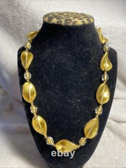 Vtg. 24 Karat Gold Foil & Crystal Clear Murano Glass, Twist necklace 1980's
