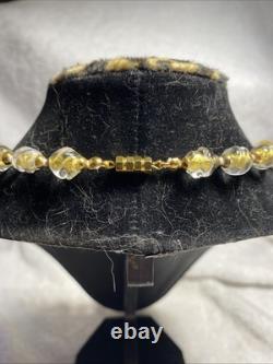 Vtg. 24 Karat Gold Foil & Crystal Clear Murano Glass, Twist necklace 1980's