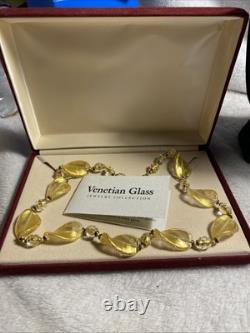Vtg. 24 Karat Gold Foil & Crystal Clear Murano Glass, Twist necklace 1980's