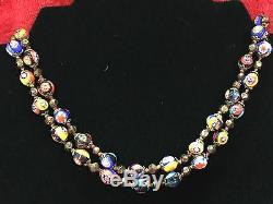Vtg 43murano Millefiori Glass Beaded Necklacehand Knotted & Spacer Bead