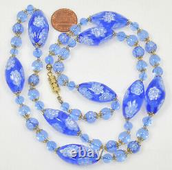 Vtg 50's Venetian Murano Glass Bead Necklace Matching Cains Periwinkle Blue