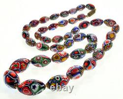 Vtg 50's Venetian Murano Moretti Millefiori Glass Bead Necklace 27