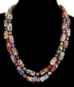 Vtg 50's Venetian Murano Moretti Millefiori Glass Bead Necklace 48 Extra Long