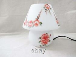 Vtg 80s Mushroom Lamp Murano Glass White Painted Pink Roses Tabletop Lamp