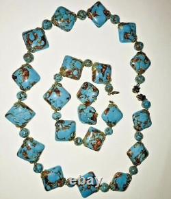 Vtg/Antq Parure/Set of Turquoise/copper foil murano venetian glass-pillow beads