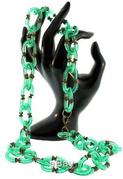 Vtg Archimede SEGUSO for Chanel Italian Murano Emerald Glass Rhinestone NECKLACE