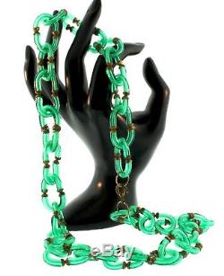 Vtg Archimede SEGUSO for Chanel Italian Murano Emerald Glass Rhinestone NECKLACE