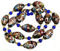 Vtg Art Deco Murano Venetian Millefiori Aventurine Glass Bead Necklace