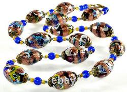 Vtg Art Deco Murano Venetian Millefiori Aventurine Glass Bead Necklace