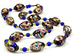 Vtg Art Deco Murano Venetian Millefiori Aventurine Glass Bead Necklace