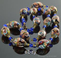 Vtg Art Deco Murano Venetian Millefiori Aventurine Glass Bead Necklace